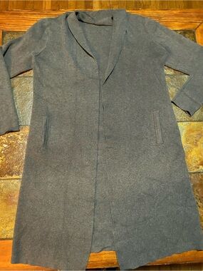 Neiman Marcus Charcoal Open-Front Long Duster Cardigan-Medium